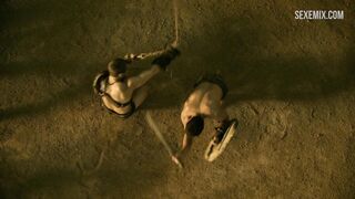 Slaves having sex with Ganniс threesome scene in Spartacus