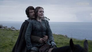 Touching Gemma Whelan's breasts, scene in Game of Thrones