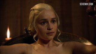 Sexy Emilia Clarke takes a bath, scene in Game of Thrones