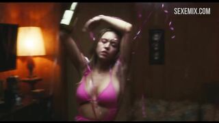 Gorgeous Sydney Sweeney in a pink bikini, scene in Euphoria